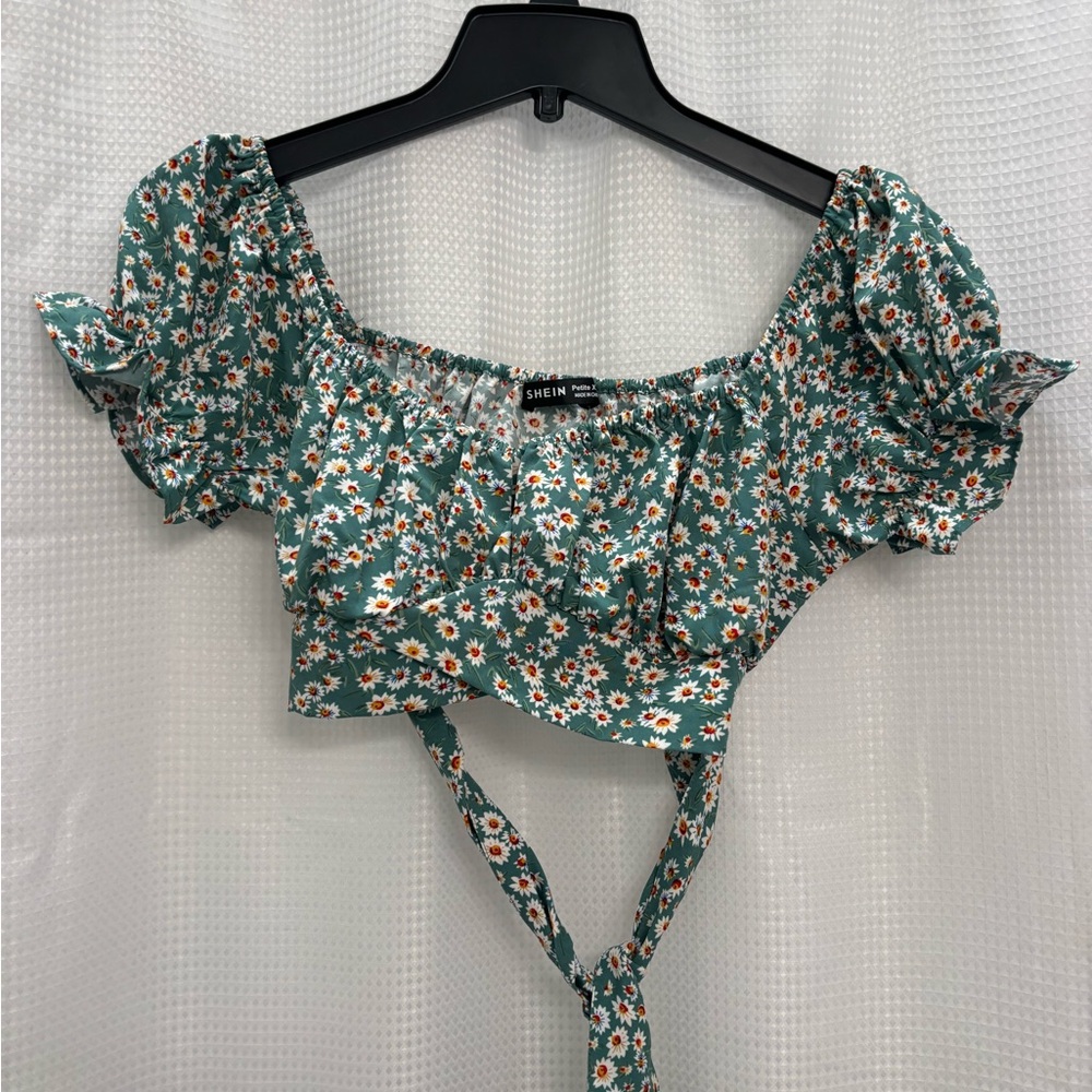 SHEIN Teal Floral Crop Top
